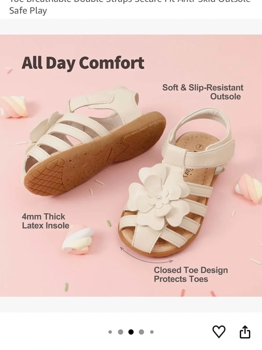 DREAM PAIRS Girls Closed Toe Sandals – White Floral Dress Sandal